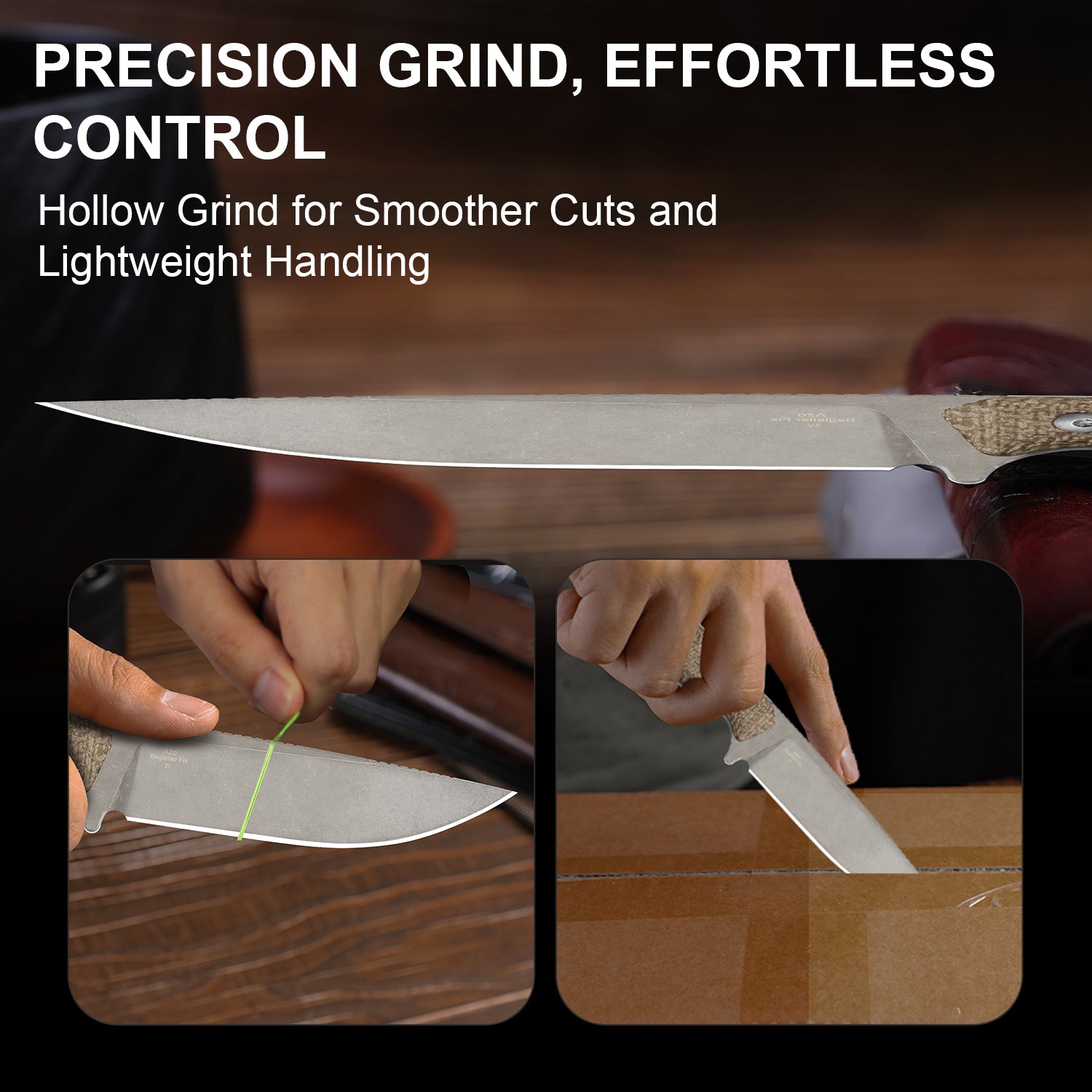 Begleiter® Fix | 3V+Hollow Grind | Burlap Micarta | Hollow Grind | KizerV™ 1045MD1