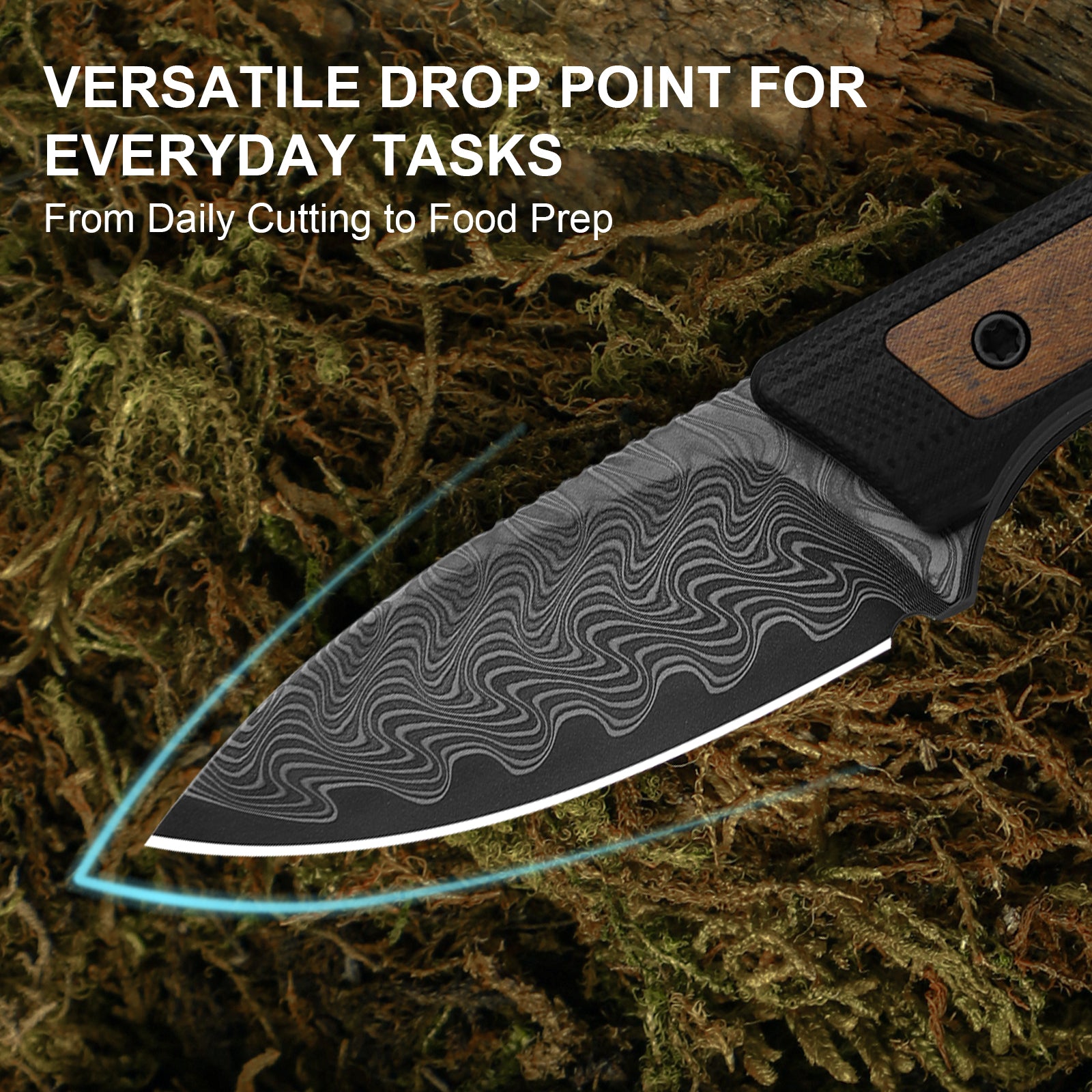 Whiskey Jack | Acid-washed Damascus | G10 & Mkuruti Wood | Skeletonized Tang | 1108A2