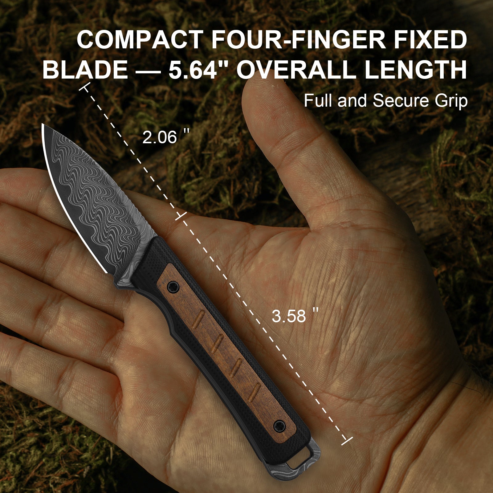 Whiskey Jack | Acid-washed Damascus | G10 & Mkuruti Wood | Skeletonized Tang | 1108A2