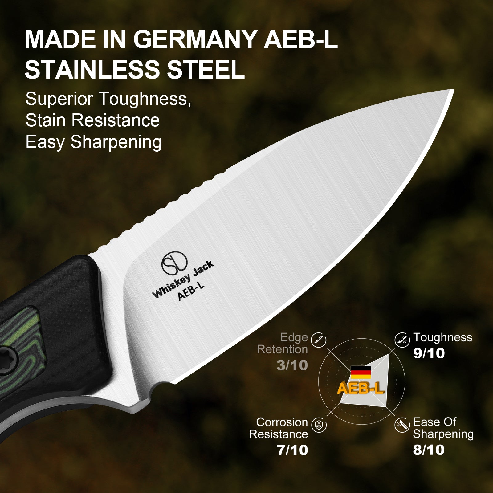 Whiskey Jack | AEB-L | G10 & Damascus G10 | Skeletonized Tang | 1108A3