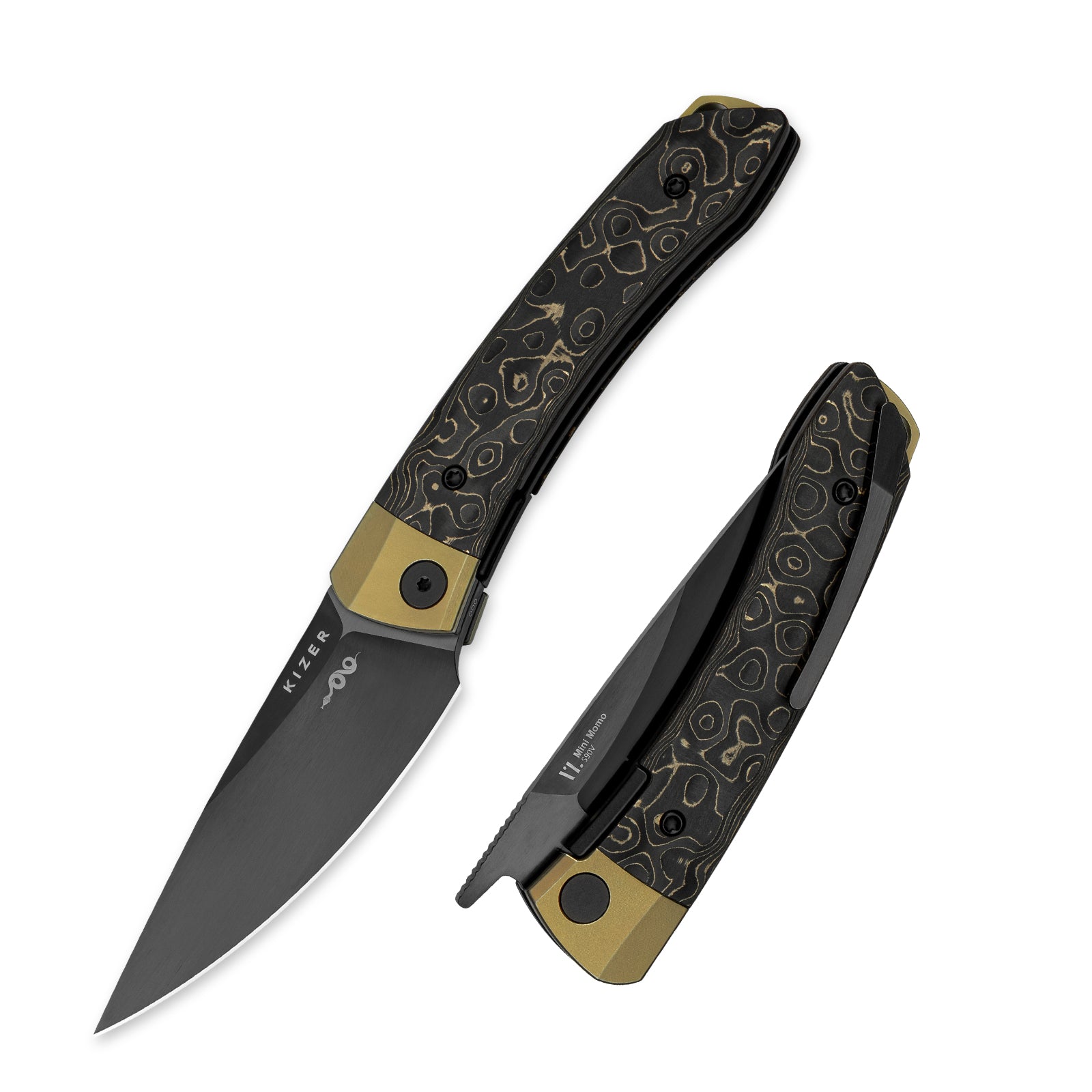 Mini MoMo | S90V | Titanium+Fat Carbon Camo Gold | KizerB™ 3663A3