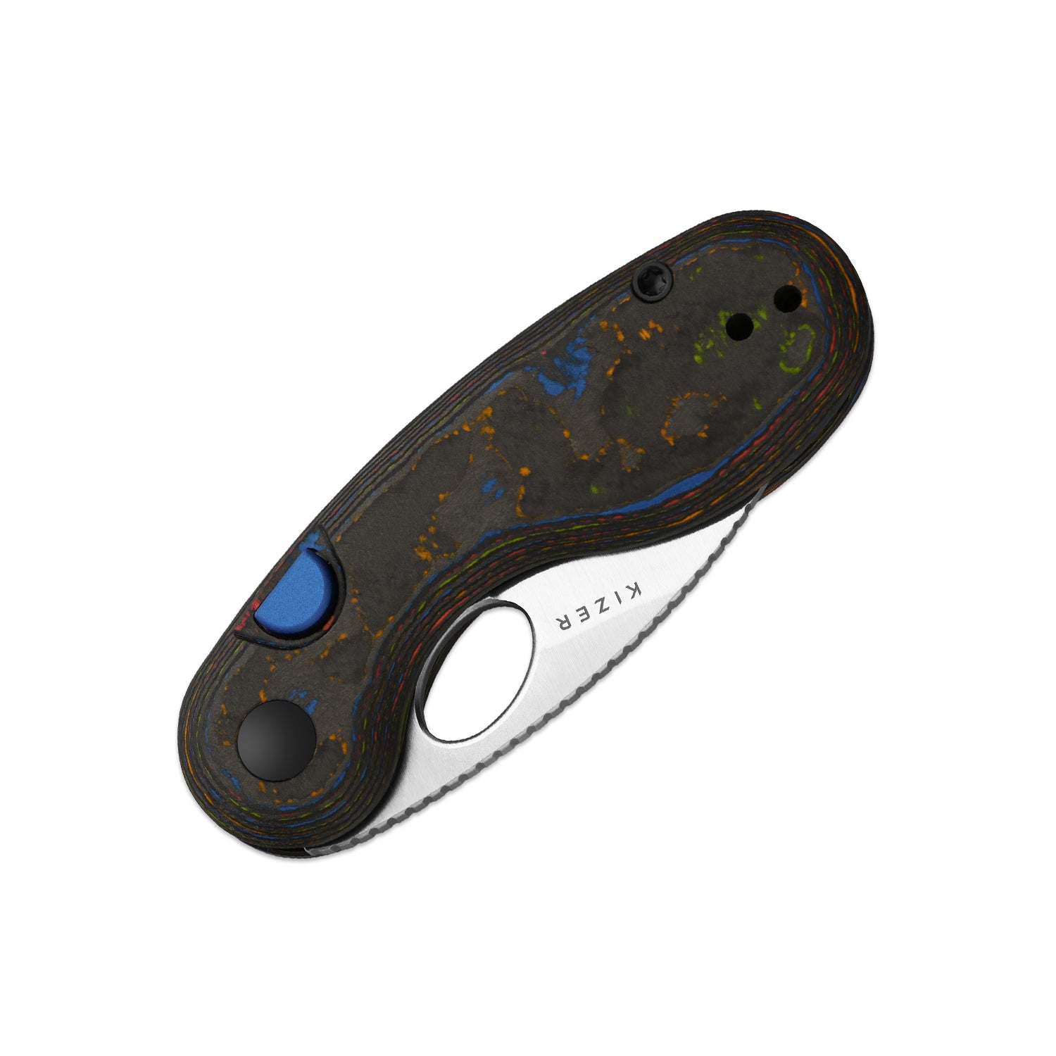 Microbe™ | Kizer Button Liner Lock™ | M390 | Camo Carbon 80's | KizerB™ 2742A1