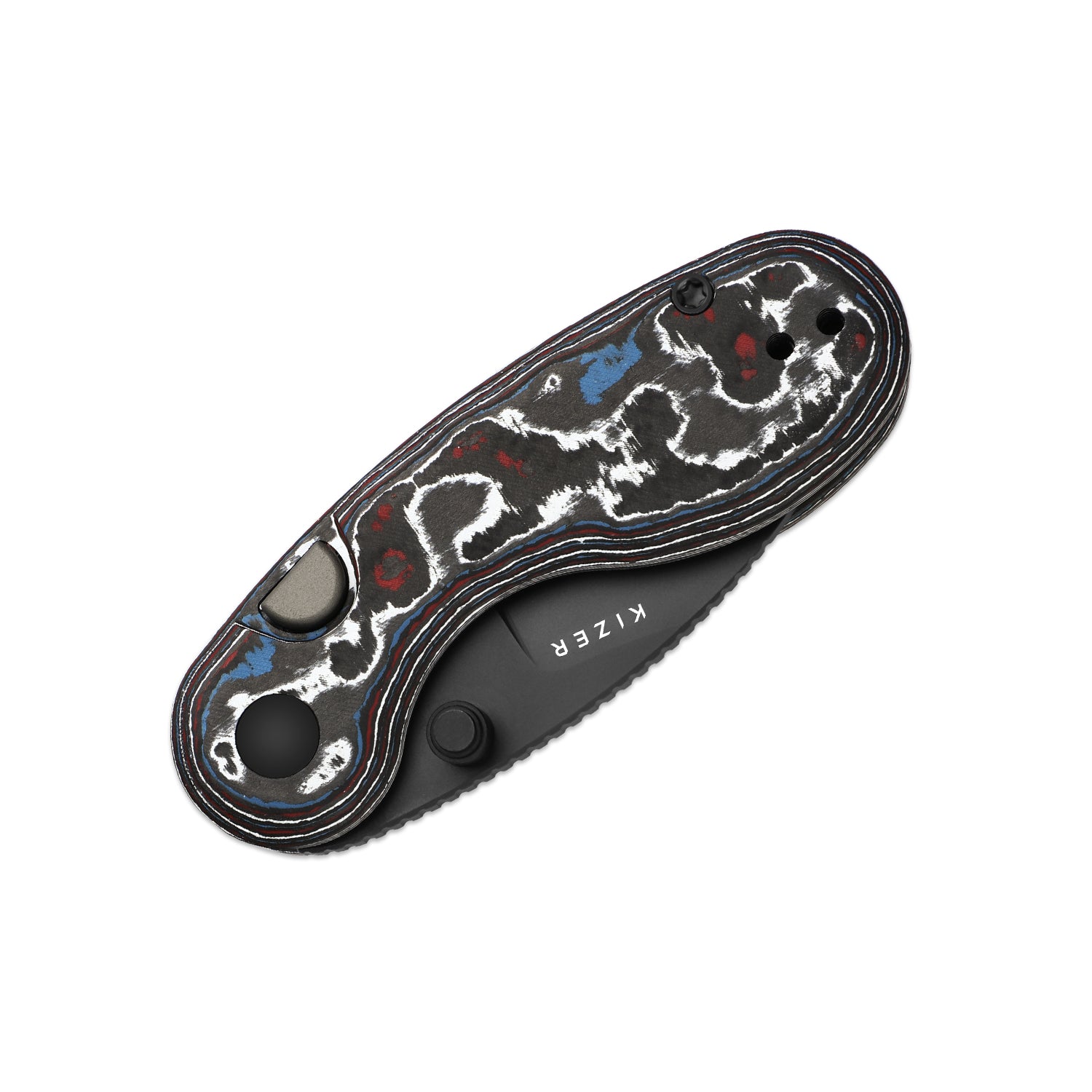 Microbe™ | Kizer Button Liner Lock™ | Ultra DLC | M390 | Fat Carbon | KizerB™ 2742A2