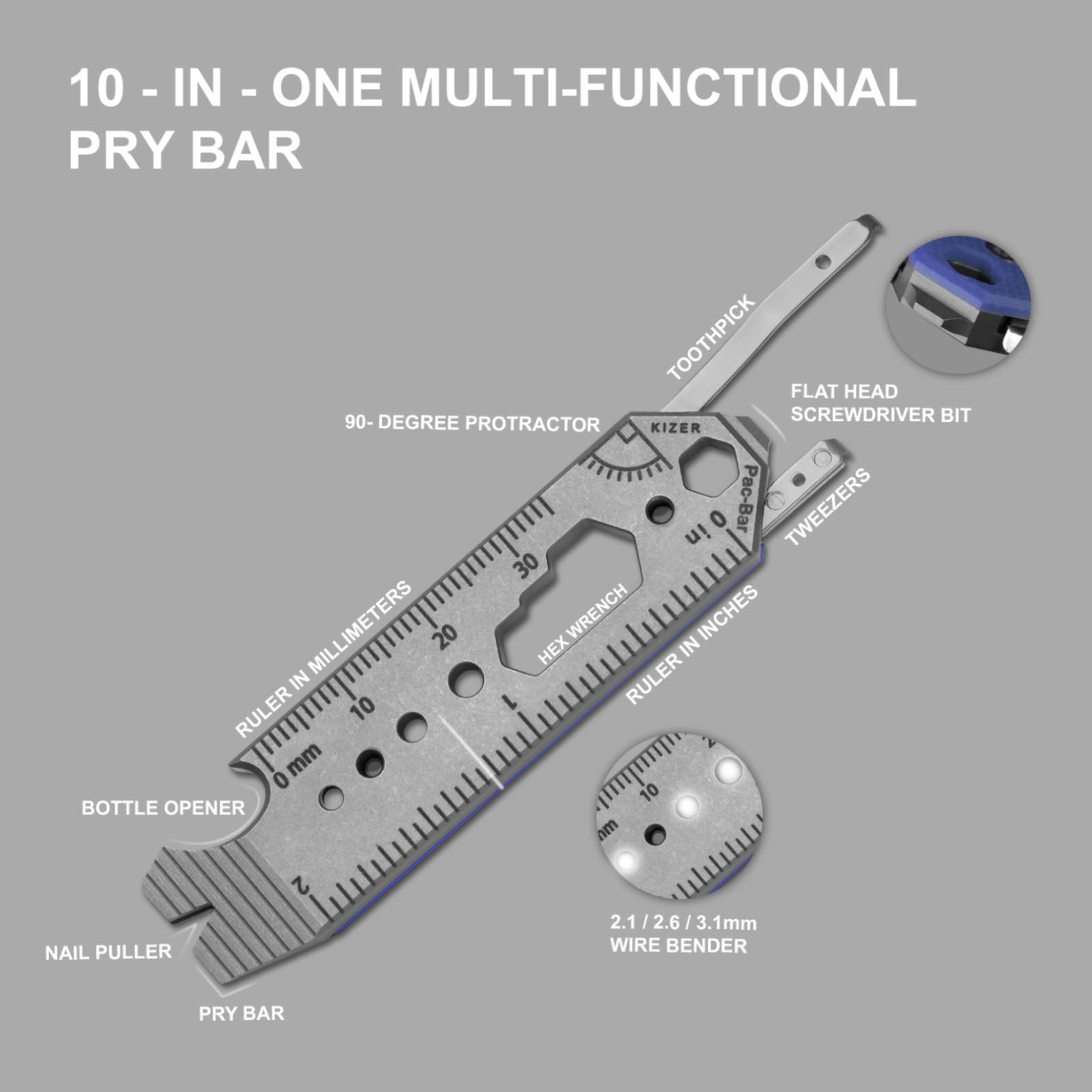 Kizer Titanium & G10 EDC Multi-Functional Tools Brown Pac-Bar