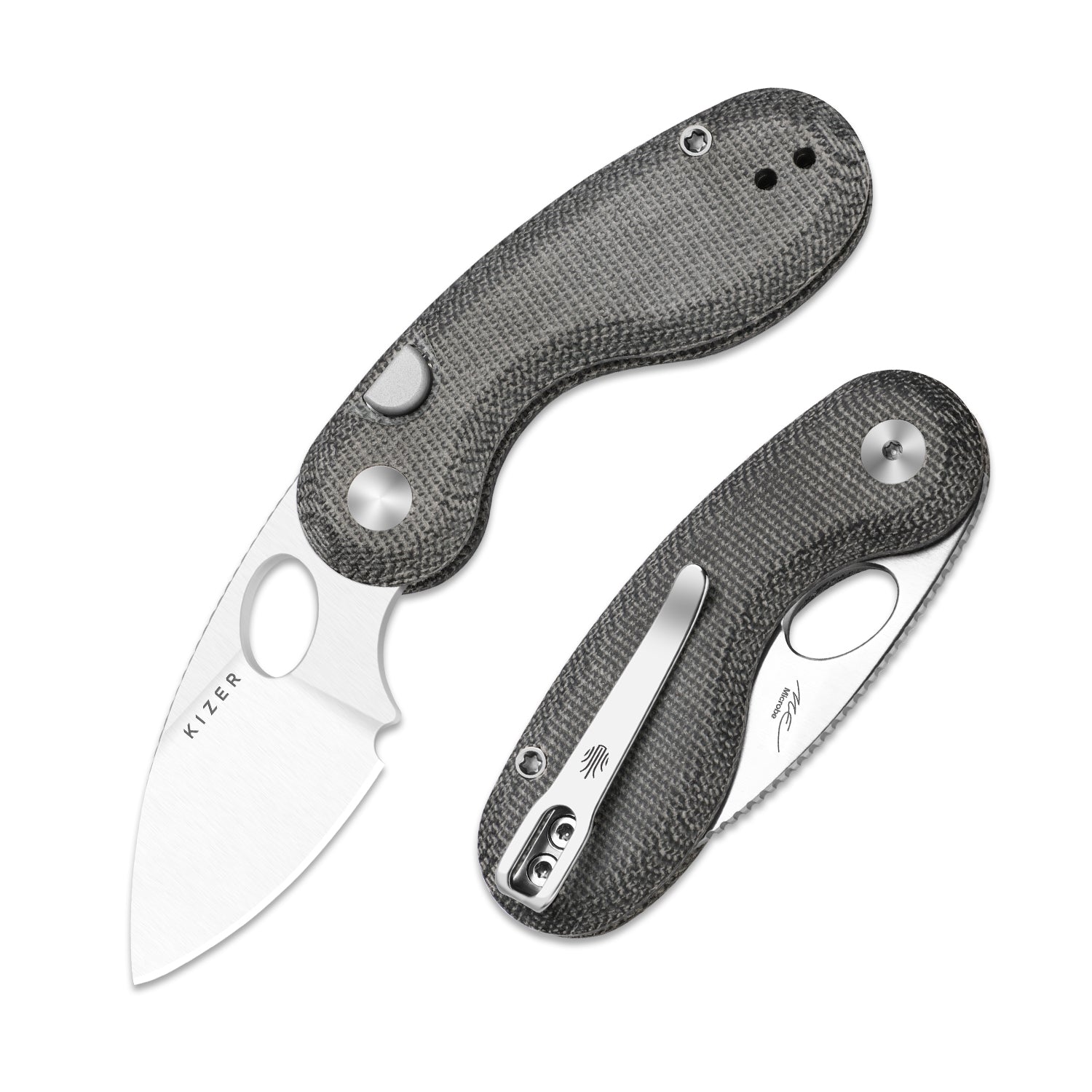 Microbe™ | Kizer Button Liner Lock™ | Norplex UltreX™ Micarta | 14C28N | KizerV™ 2742A2