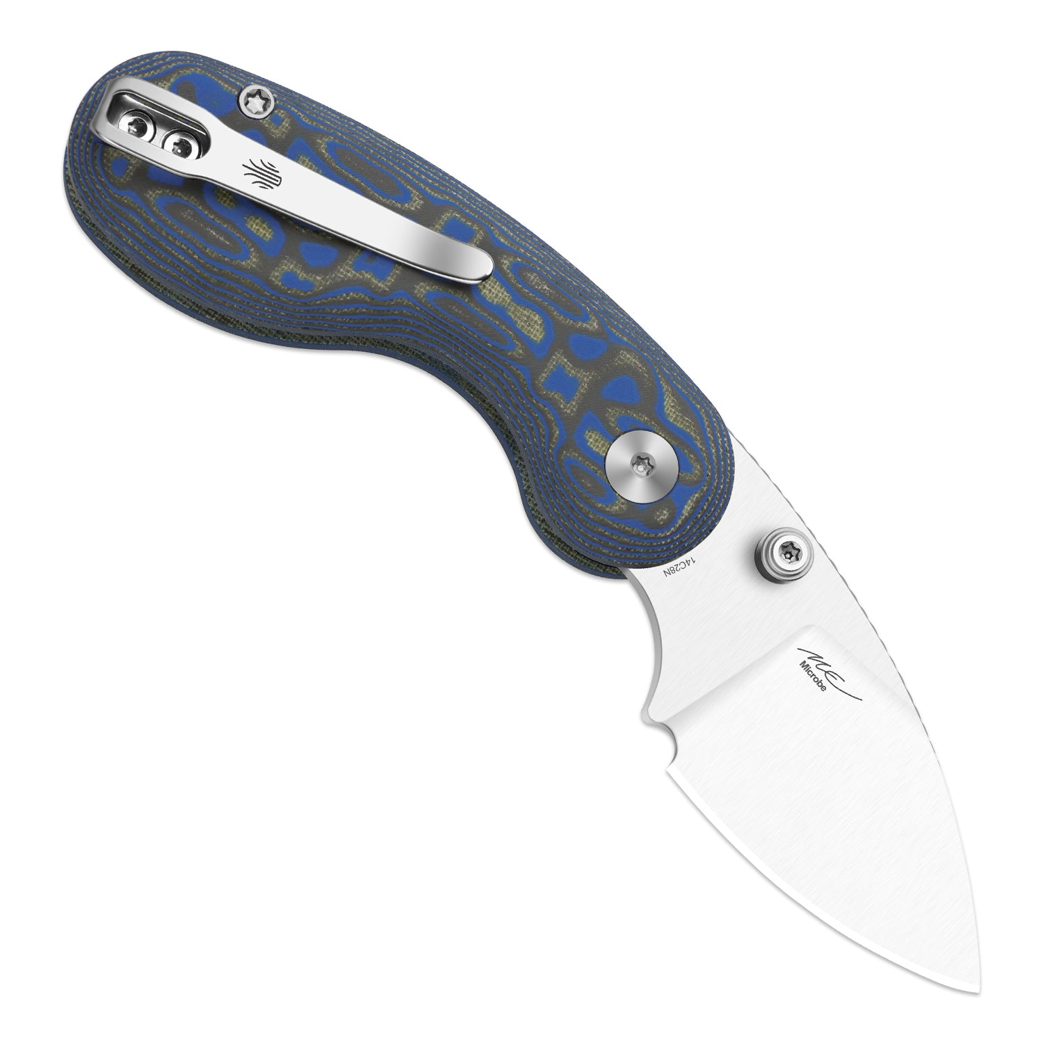 Microbe™ | Kizer Button Liner Lock™ | Micarta With Vortex Pattern | 14C28N | KizerV™ 2742A6