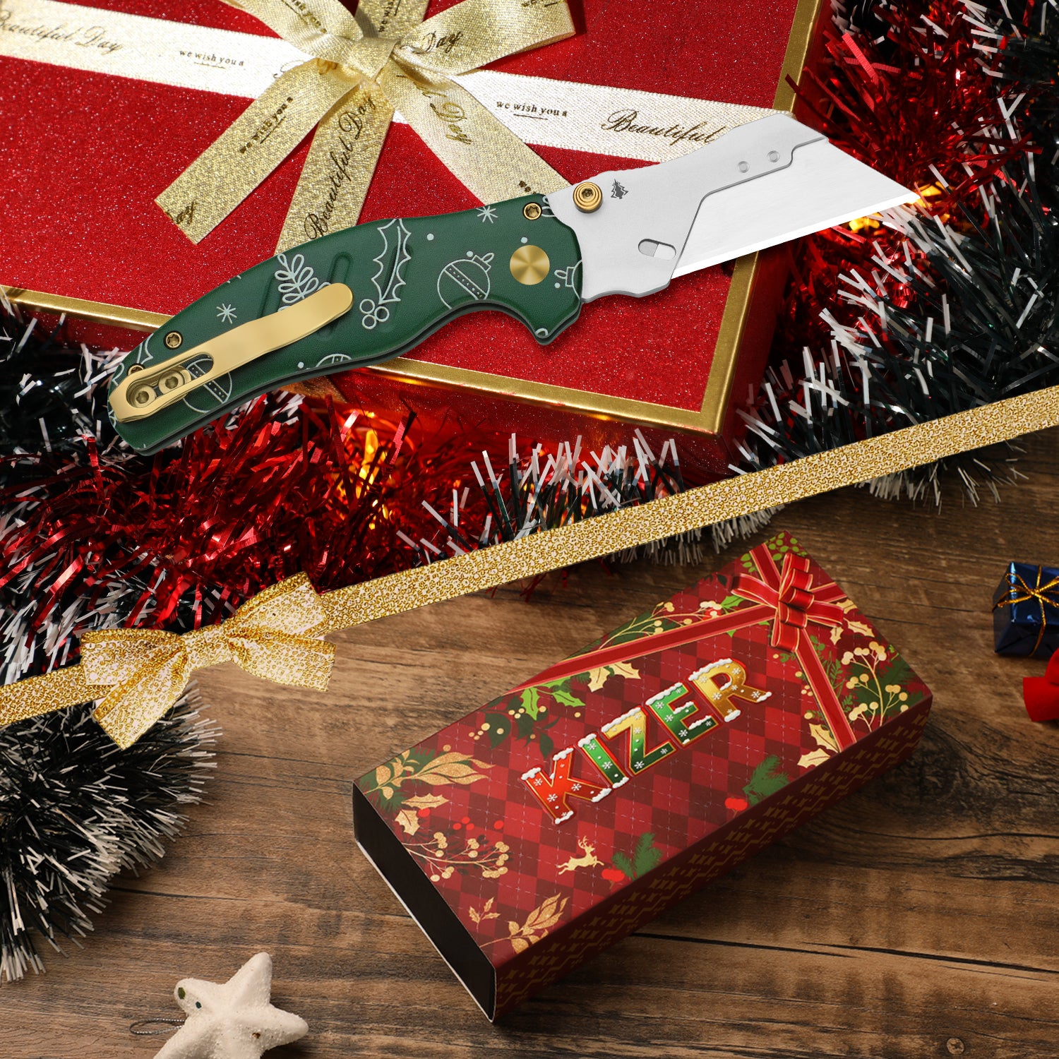 Christmas | Sheepdog® C01C 2.9 | Kizer Button Liner Lock™ | Utility Knives | Limited | KizerV™ 3488.29JMC1