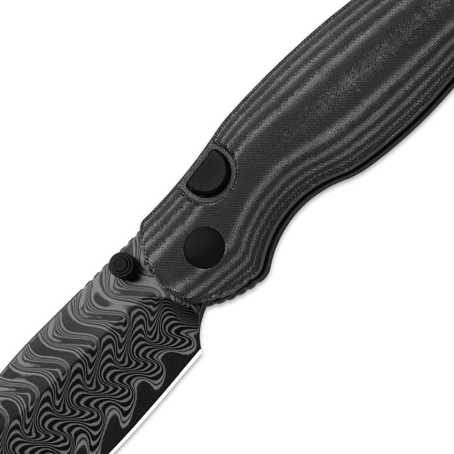 Phoca BD | Kizer Button Liner Lock™ | Black Acid Damascus | Norplex UltreX™ Micarta | KizerV™ 3781BDA3