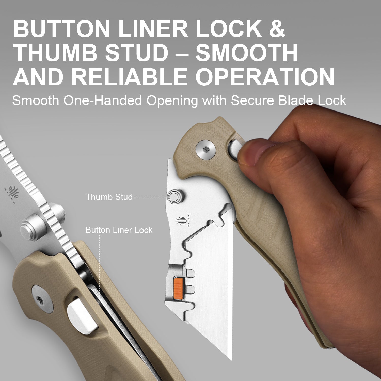 Sheepdog® Utility Knives | Kizer Button Liner Lock™ | C01C Uti 2 | 5Cr15MoV | KizerV™ 3488.29JNA2