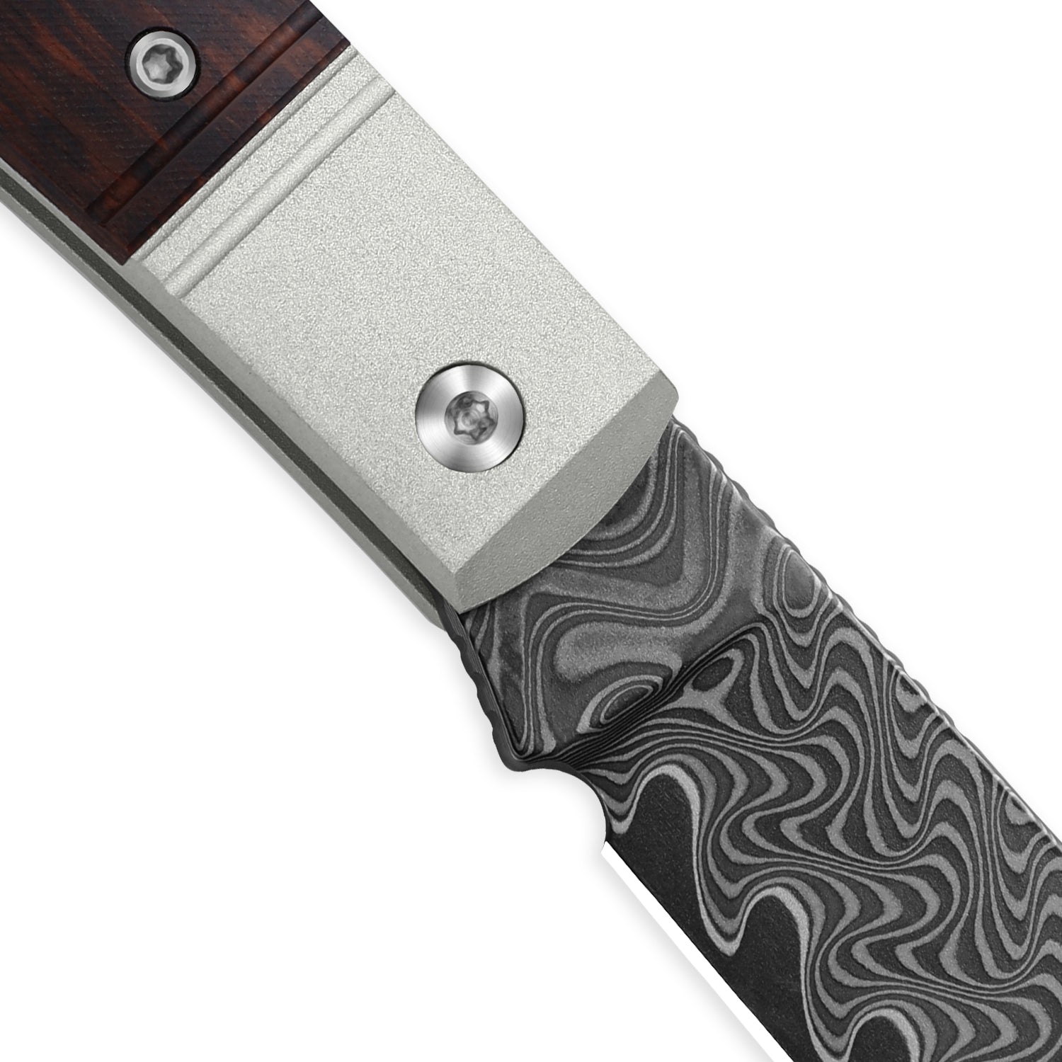 Trestle D | Acid-washed Damascus | Aluminum & Leopardwood | Slip Joint | KizerV™ 3760A3