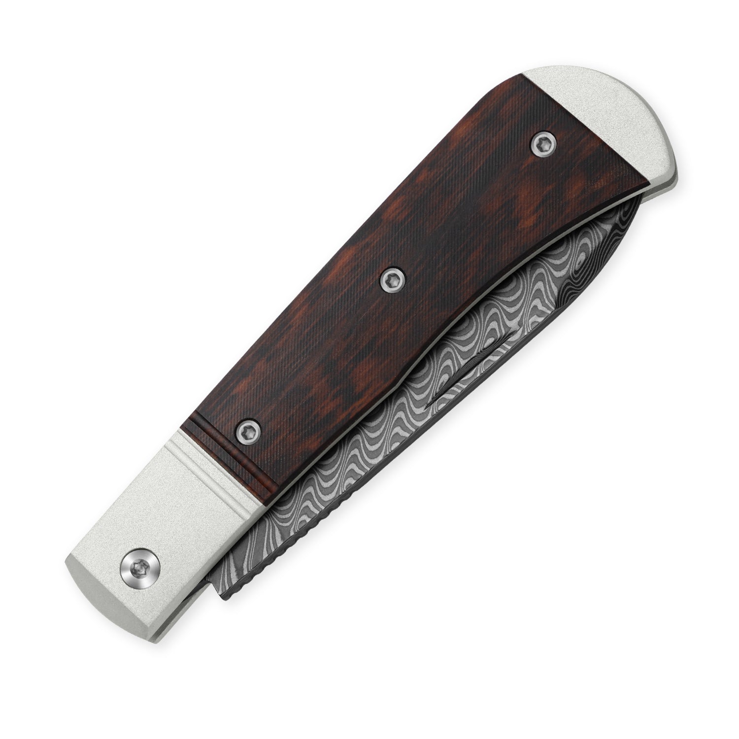Trestle D | Acid-washed Damascus | Aluminum & Leopardwood | Slip Joint | KizerV™ 3760A3