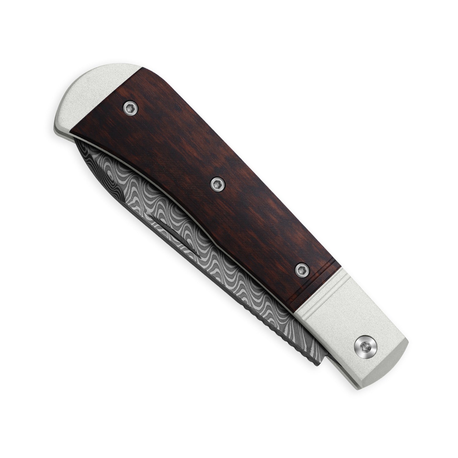 Trestle D | Acid-washed Damascus | Aluminum & Leopardwood | Slip Joint | KizerV™ 3760A3