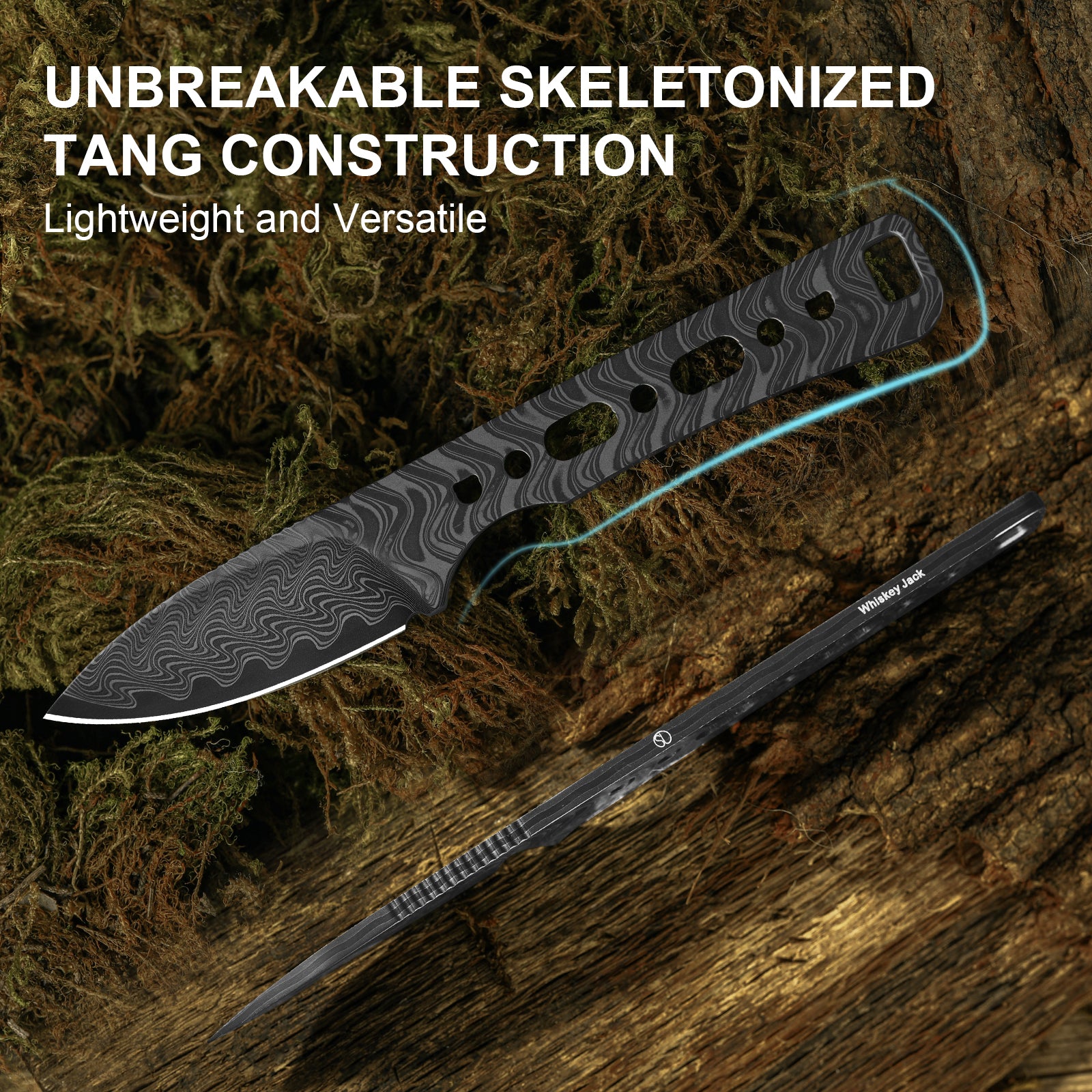 Whiskey Jack | Acid-washed Damascus | G10 & Mkuruti Wood | Skeletonized Tang | 1108A2