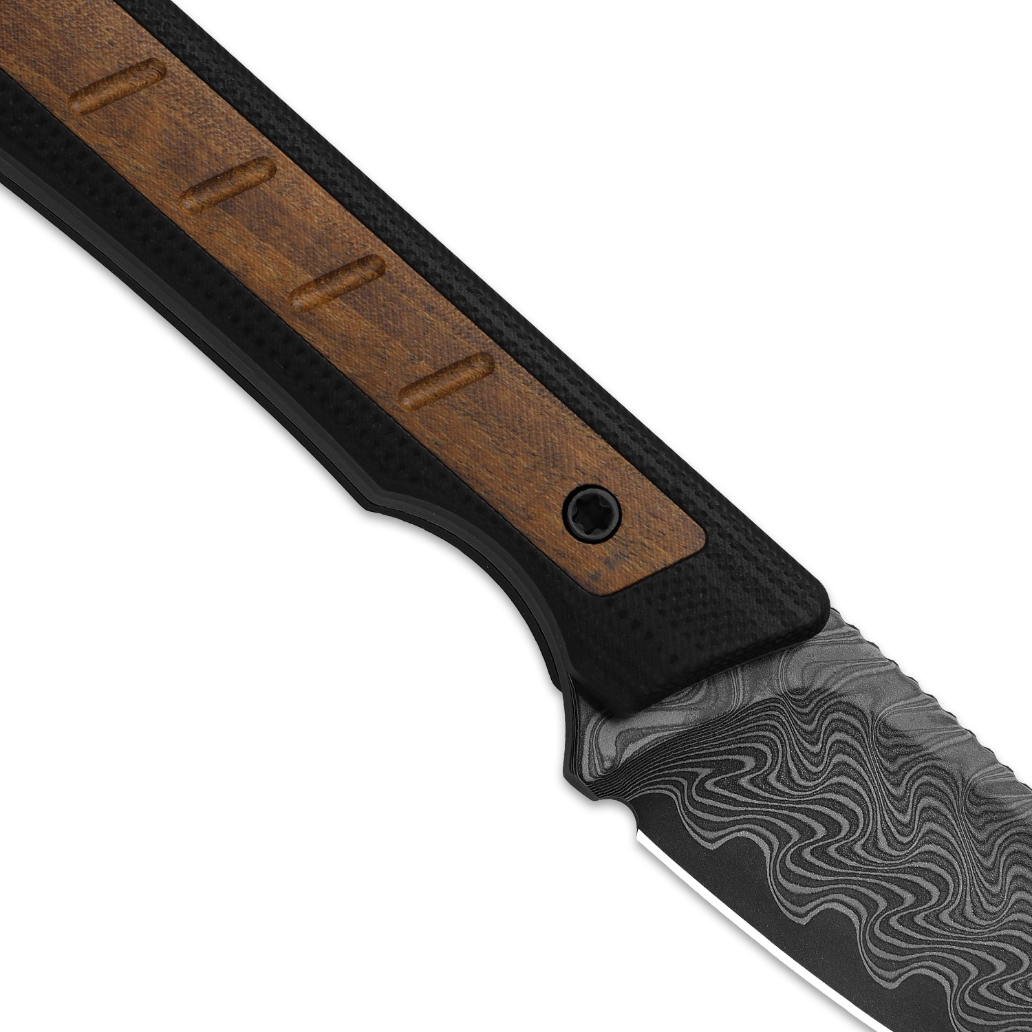 Whiskey Jack | Acid-washed Damascus | G10 & Mkuruti Wood | Skeletonized Tang | 1108A2