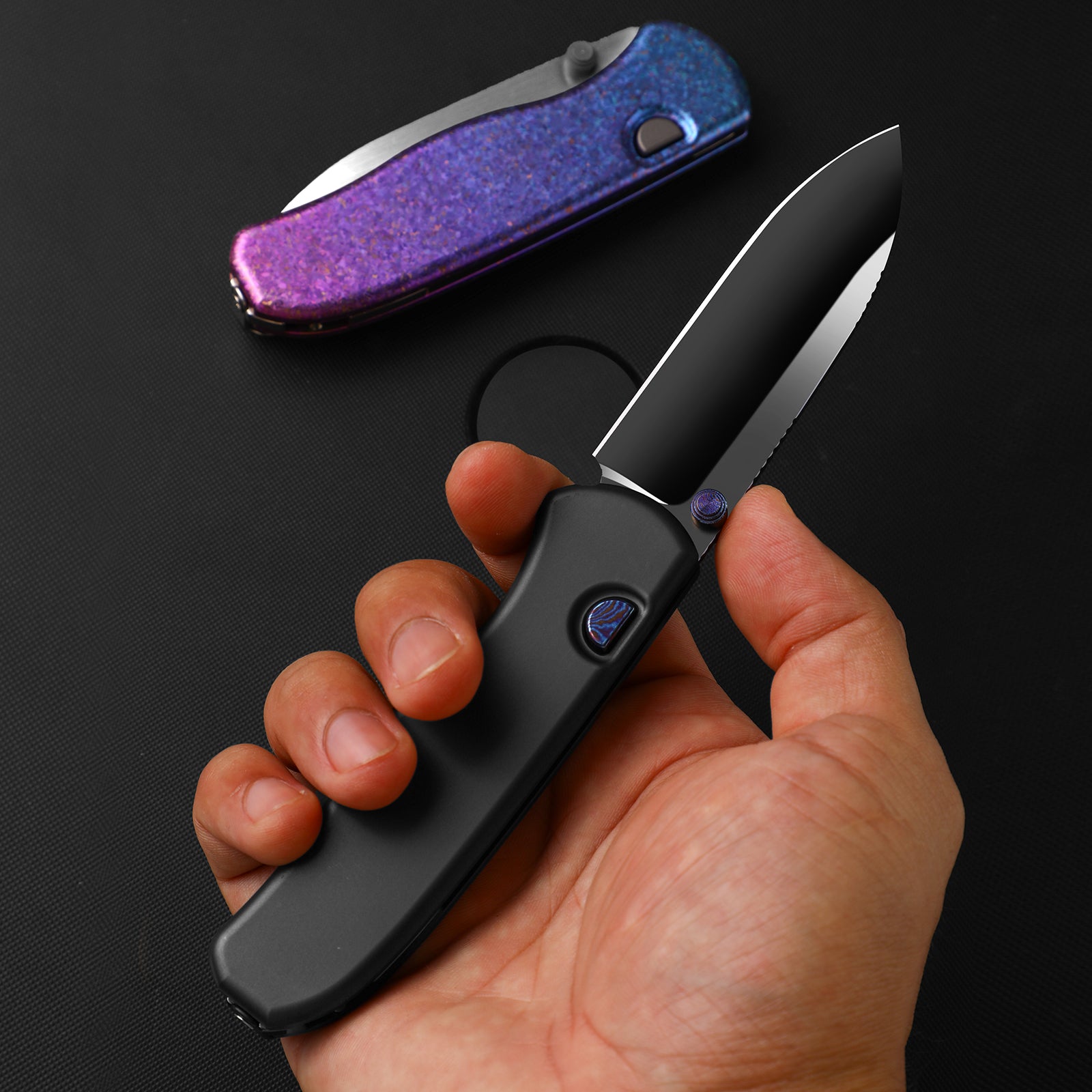 Drop Bear® Zero | Kizer Button Liner Lock™ + Titanium Damascus | M390 + Polished DLC Ultra + Hollow Grind | DLC Titanium | KizerB™ 3619BDA6