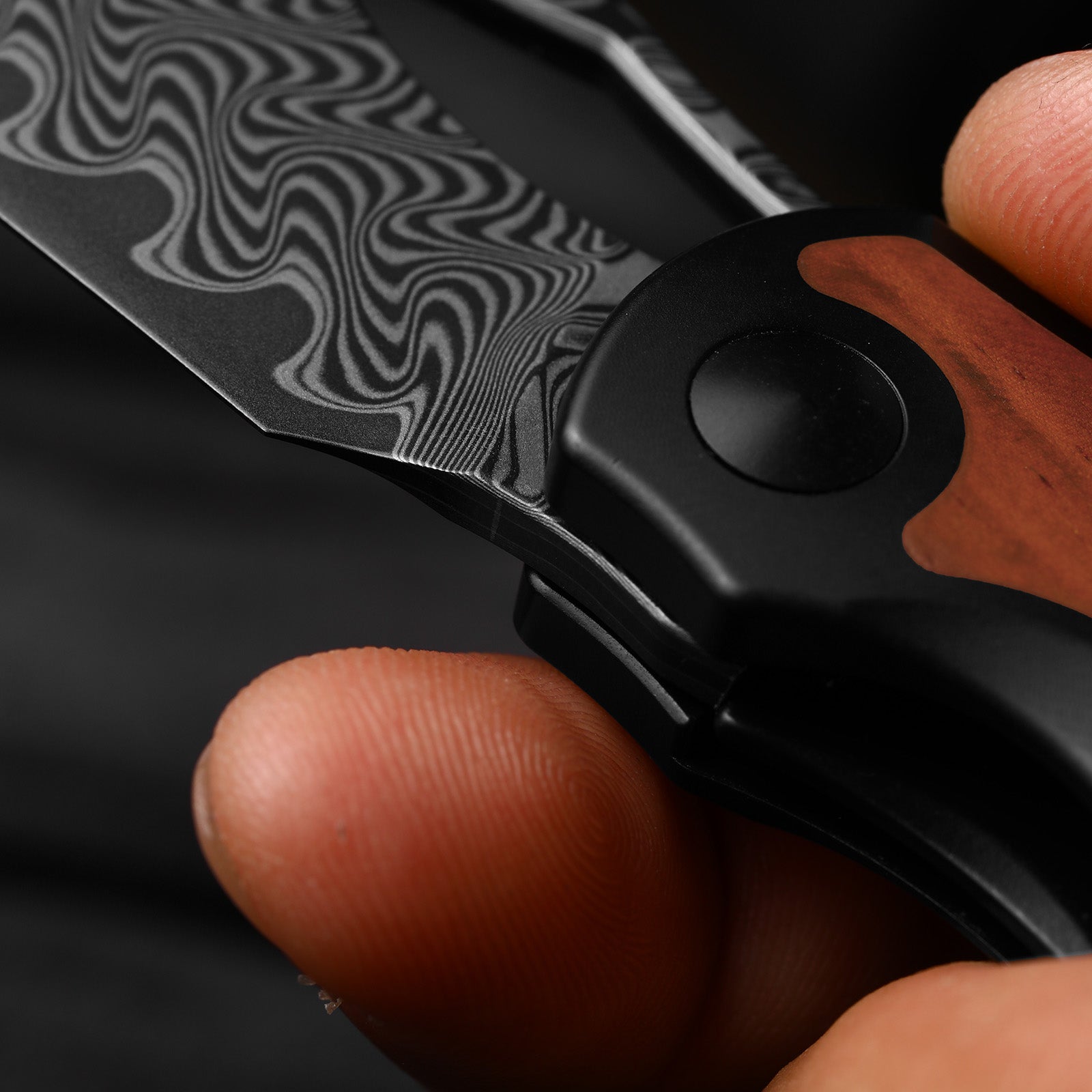 Allure | Balanced Form | Black Acid Damascus | Titanium & Panama Rosewood | KizerB™ 4763LDA3