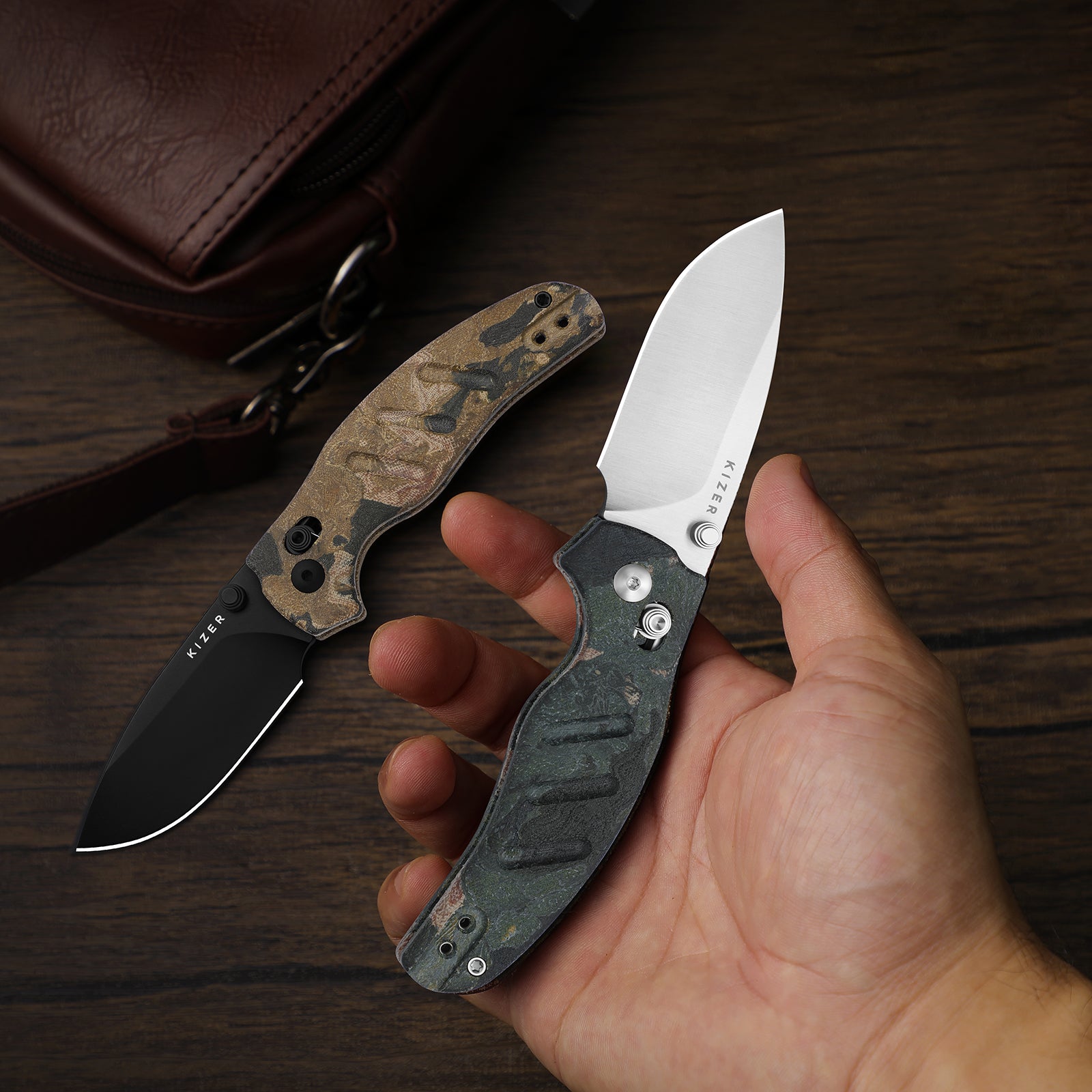 Sheepdog® C01C 2.9 CD | Current Micarta (Blue Burl Canvas) | Kizer Clutch Lock™ | Nitro-V | KizerV™ 3488.29CDA3