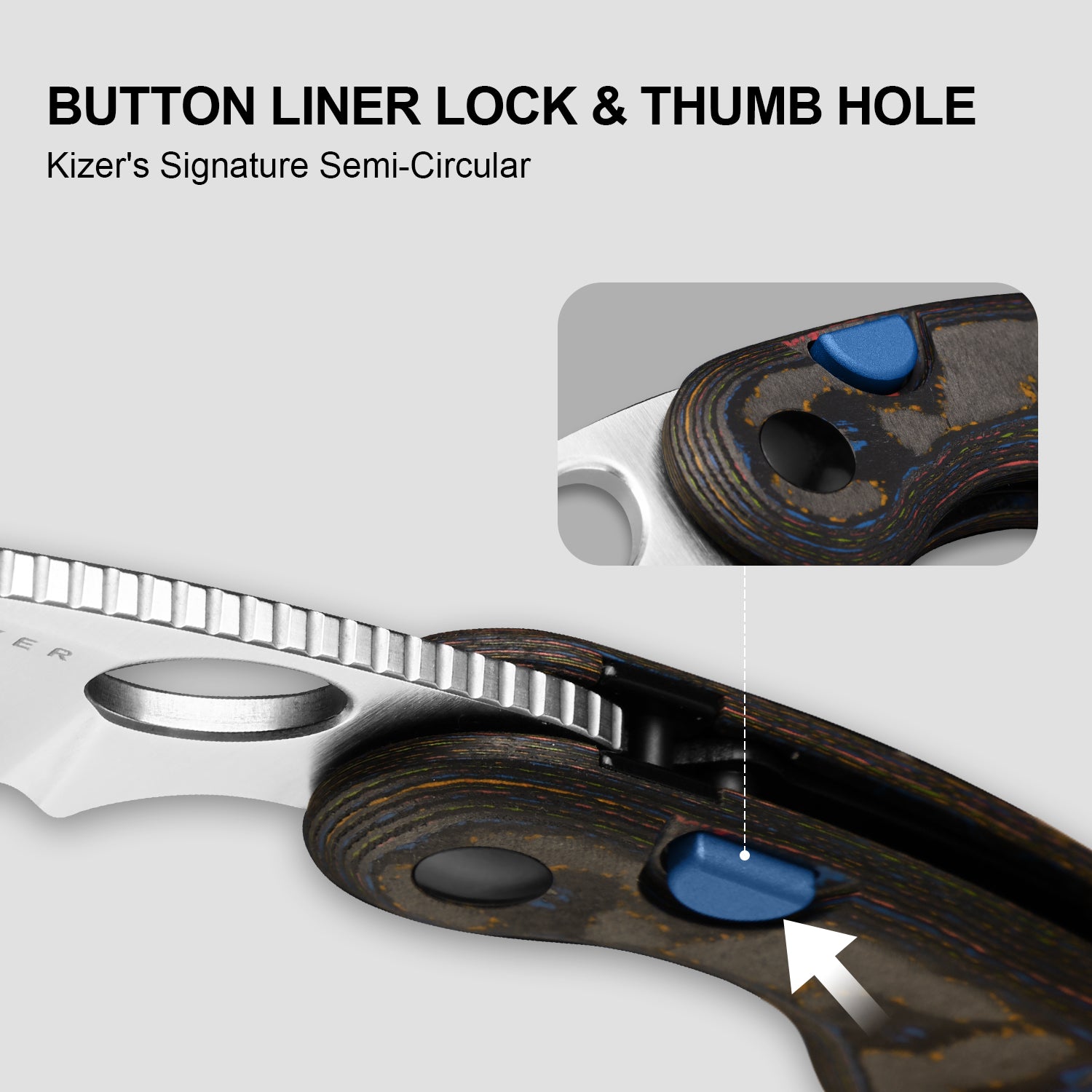 Microbe™ | Kizer Button Liner Lock™ | M390 | Camo Carbon 80's | KizerB™ 2742A1