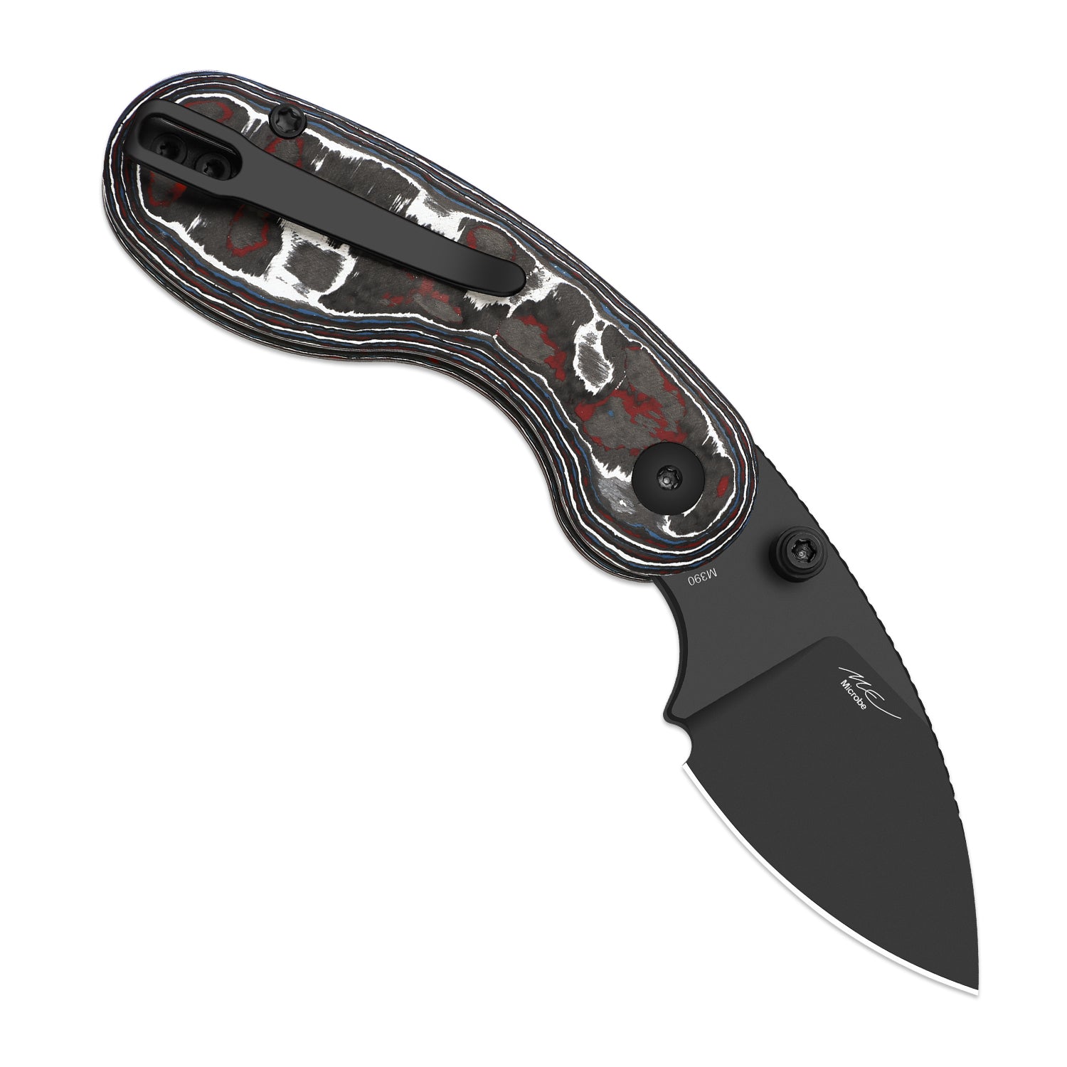 Microbe™ | Kizer Button Liner Lock™ | Ultra DLC | M390 | Fat Carbon | KizerB™ 2742A2
