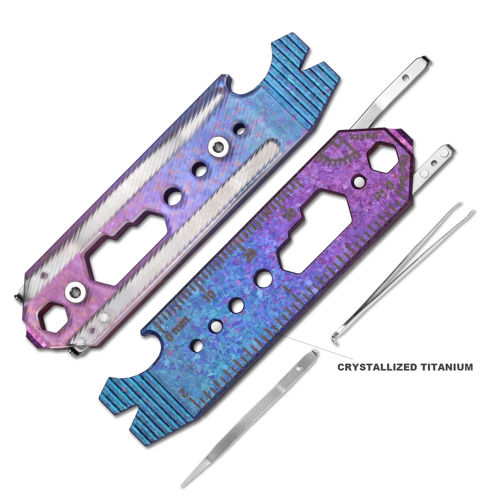 Kizer Crystallized Titanium & Acrylic EDC Multi-Functional Tools Blue & Purple Pac-Bar
