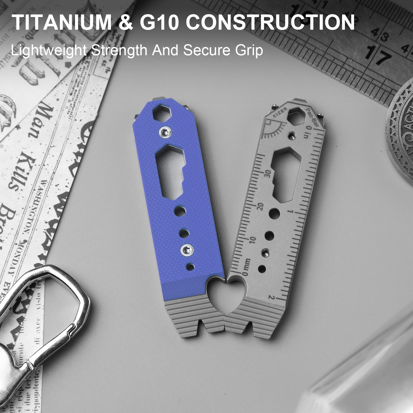 Kizer Titanium & G10 EDC Multi-Functional Tools Blue Pac-Bar
