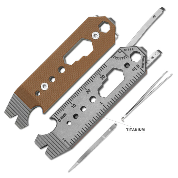 Kizer Titanium & G10 EDC Multi-Functional Tools Brown Pac-Bar