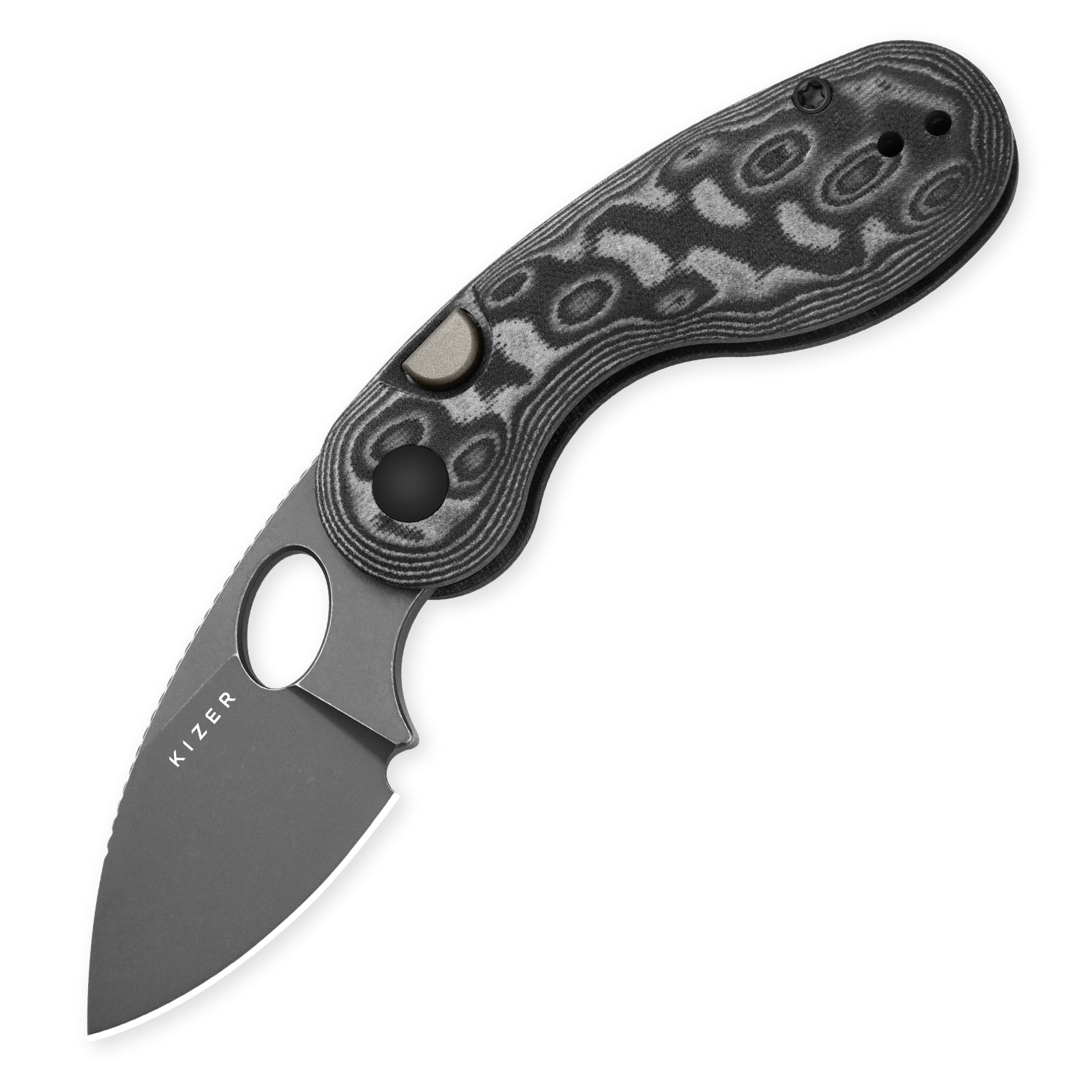 Microbe™ | Kizer Button Liner Lock™ | Micarta With Vortex Pattern | 14C28N | KizerV™ 2742A5