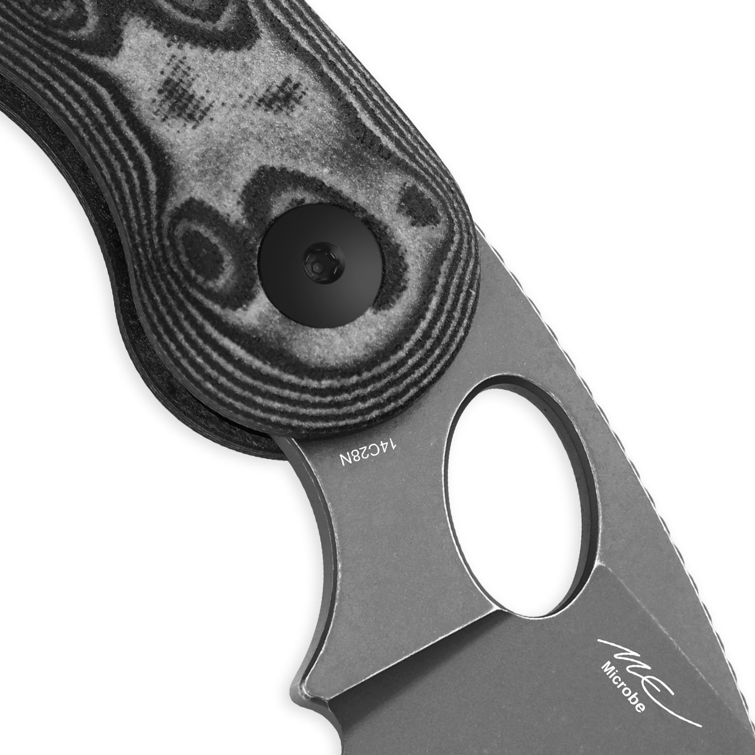 Microbe™ | Kizer Button Liner Lock™ | Micarta With Vortex Pattern | 14C28N | KizerV™ 2742A5