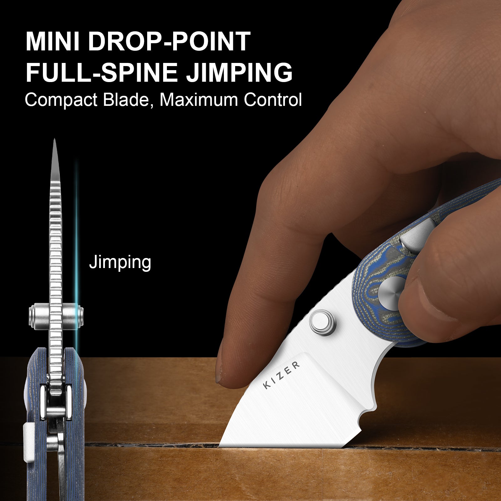 Microbe™ | Kizer Button Liner Lock™ | Micarta With Vortex Pattern | 14C28N | KizerV™ 2742A6