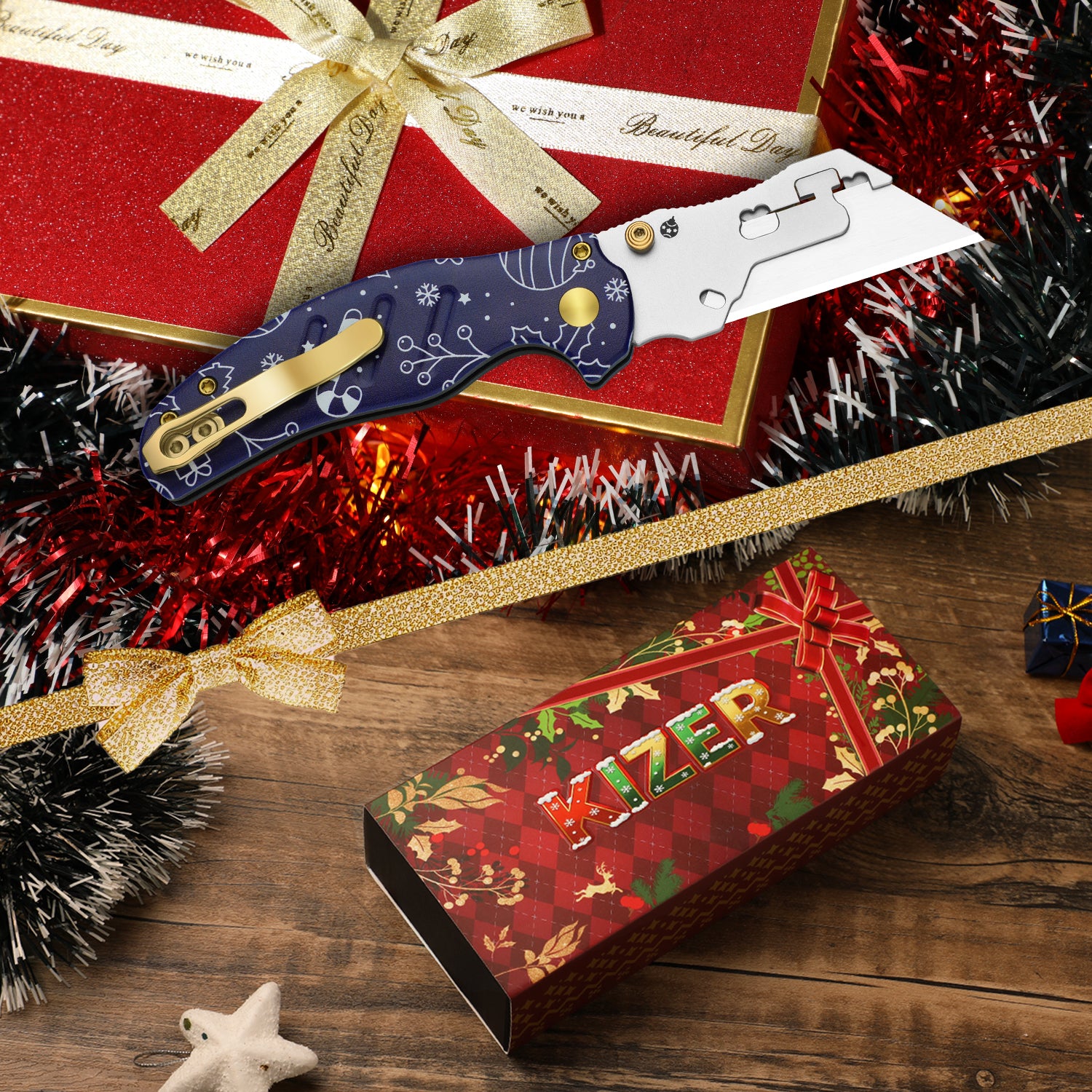 Merry Christmas | Sheepdog® C01C 2.9 | Kizer Button Liner Lock™ | Utility Knives | KizerV™ 3488.29JMC2 | Limited