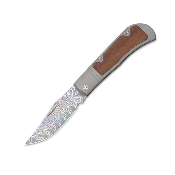 Trestle | Damascus | Acid-washed | Titanium & Mkuruti Wood | V3761A3