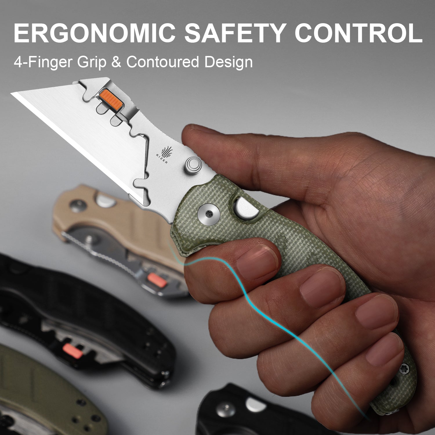 Sheepdog® Utility Knives | Kizer Button Liner Lock™ | C01C Uti 2 | 5Cr15MoV | Micarta | KizerV™ 3488.29JNA1